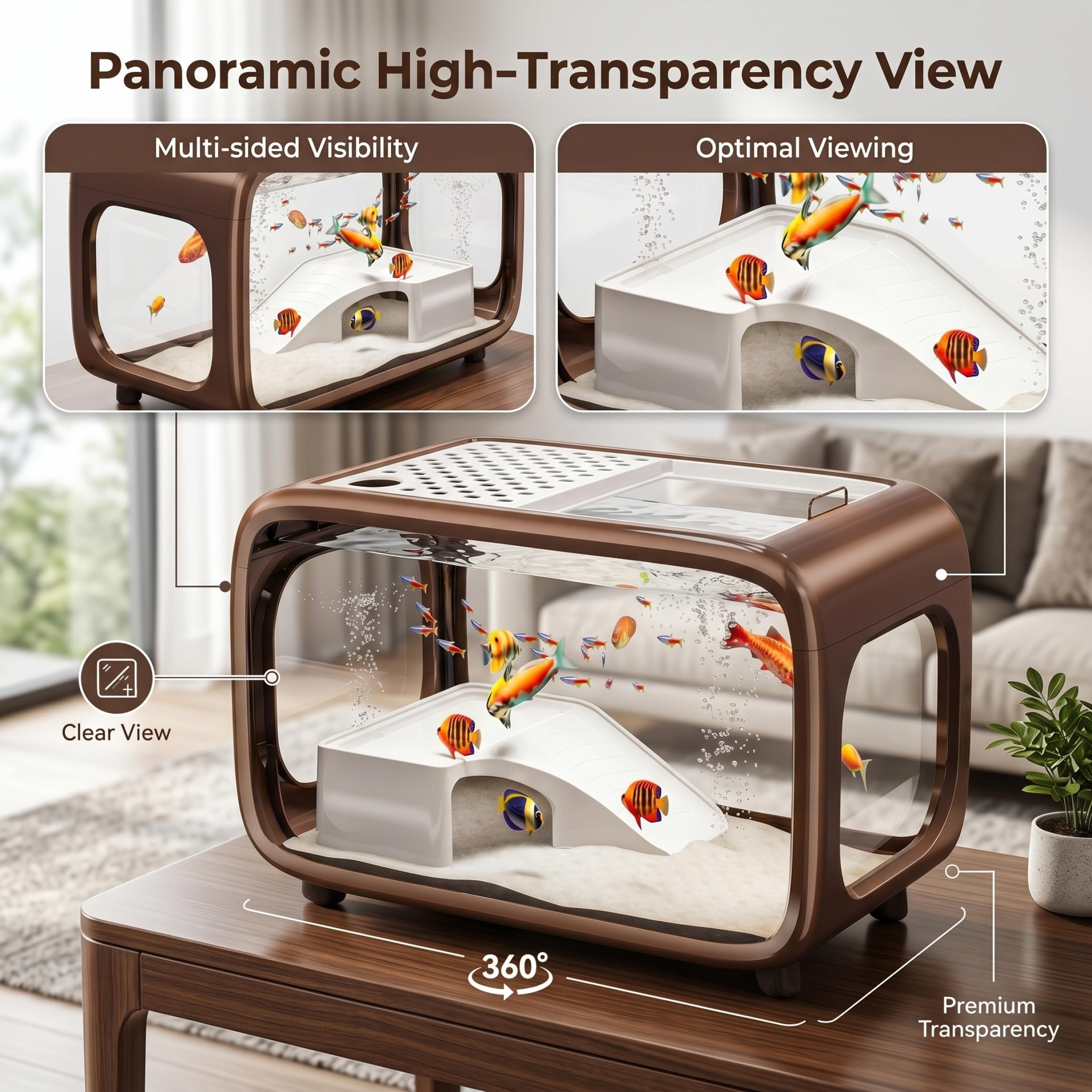 Pecera pequeña, pecera Betta Transparente con Orificio de alimentación y Tapa, Acuario de Escritorio con Marco para trepar.