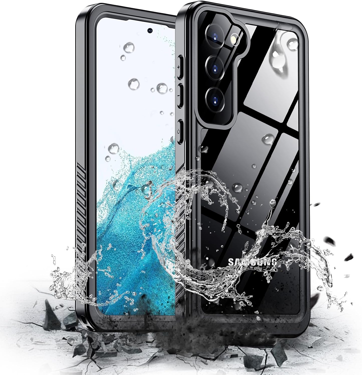Hualele Galaxy S22 Plus Case Waterproof, Built in Lens & Screen Protector Rugged Full Body Heavy Duty Protective Shockproof IP68 Underwater Cover Case for Samsung Galaxy S22 Plus Black