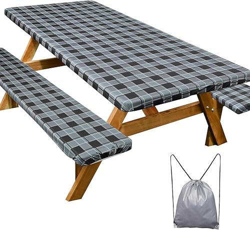 Miniatura 322 de Play Tailor - Mantel para mesa de pícnic con cubiertas para bancas, impermeable y a prueba de viento con bolsa de cordón, ajustable a mesas y bancas