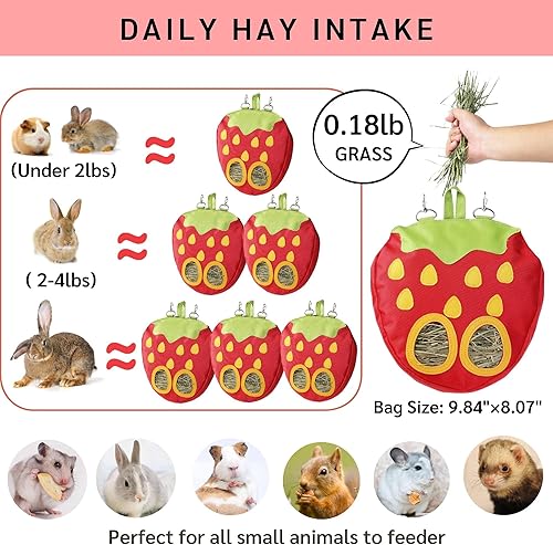 Miniatura 3 de JanYoo Bolsa alimentadora de heno de conejo para jaula de conejillos de indias, dispensador de heno Timothy, organizador de almacenamiento, grande