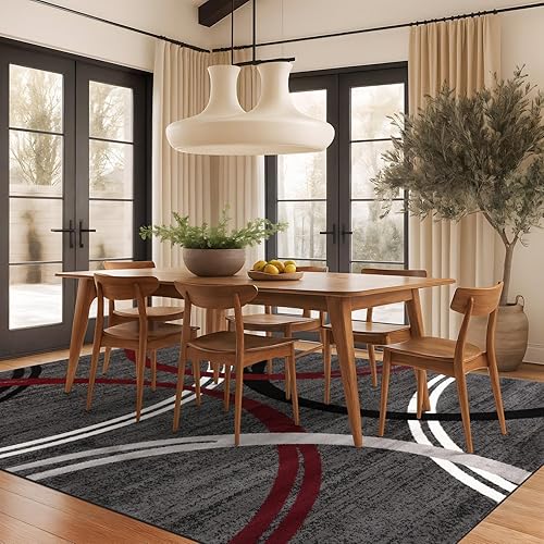 Miniatura 162 de Rugshop - Alfombra moderna con diseño de círculos ondulados Marrón