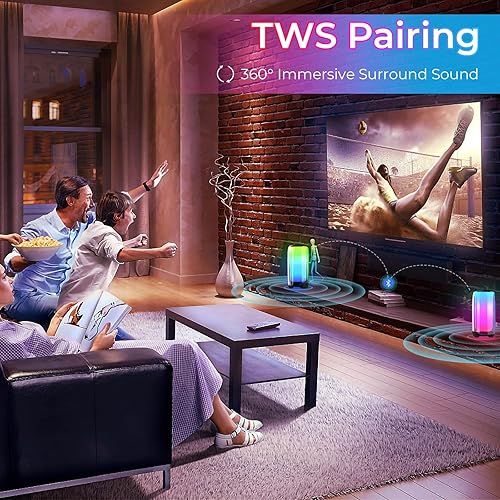 Miniatura 7 de Máquina de karaoke portátil para adultos y niños con 2 micrófonos, ajuste de gravesagudos, TWS, luces LED, compatible con BT, tarjeta TF, altavoz