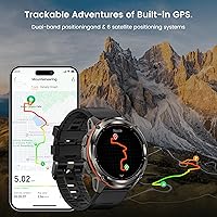 Vista 4 de AMAZTIM Reloj inteligente GPS para hombres, posicionamiento de 6 satélites, brújula, cuerpo de acero inoxidable, impermeable 50M, batería extra