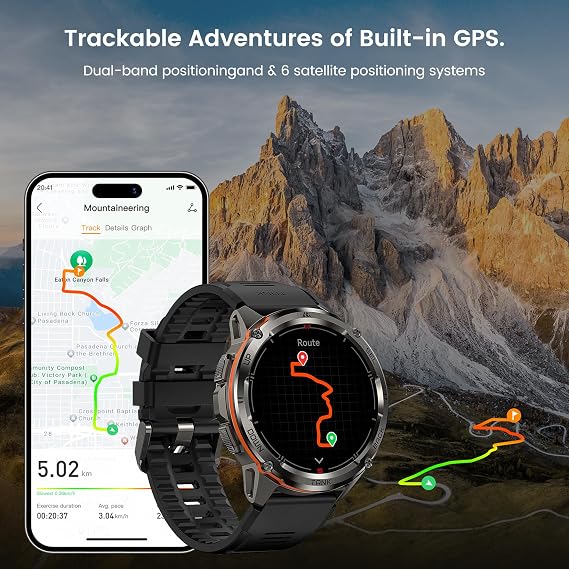 AMAZTIM GPS Smart Watch for Men, 6 Satellite Positioning, Compass, Stainless Steel Body, 50M Waterproof, 470mAh Extra-Large Battery, Answer/Make Call, 1.43 AMOLED Screen, Compatible for Android iOS