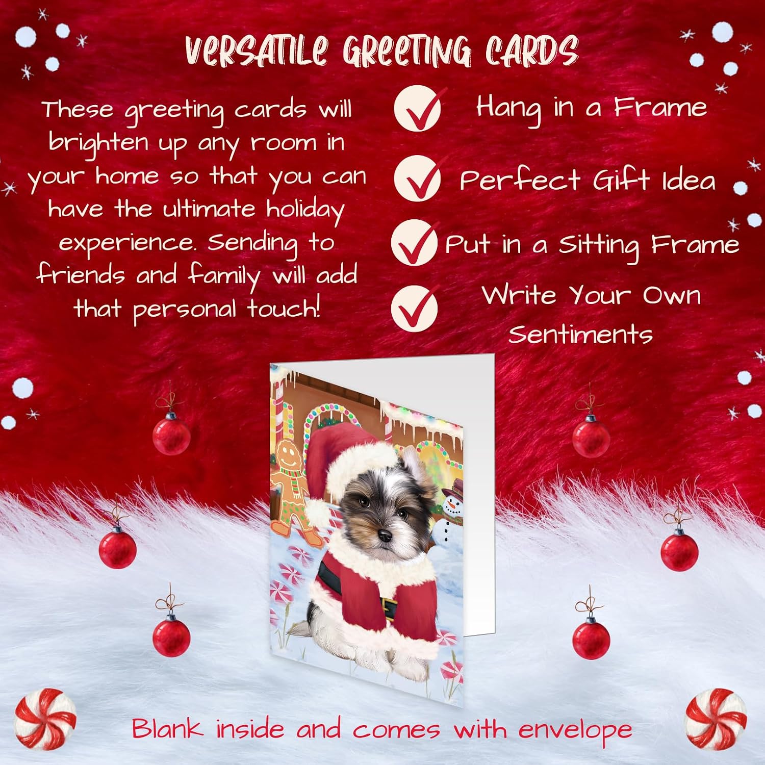 Christmas Gingerbread House Candyfest Biewer Terrier Dog Greeting Cards - Adorable Pets Invitation Cards with Envelopes - Pet Artwork Christmas Greeting Cards GCD70529 (10 Greeting Cards)