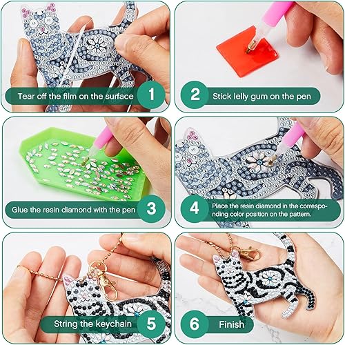 Miniatura 4 de Henoyso 24 Piezas Llaveros de Pintura de Diamante, Llaveros de Arte de Diamantes para Bricolaje, Kit de Taladro de Doble Cara 5D, Juego de Adornos