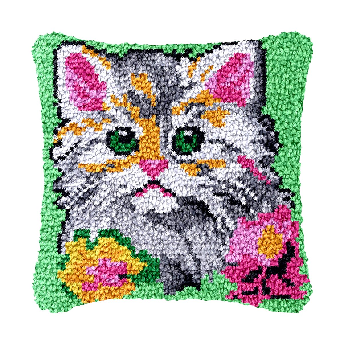 bositigo Cat Latch Hook Pillow Kit for Adults &amp; Kids, DIY Pre-Printed Canvas Craft, 17x17 Inch Decorative Cover for Sofa Cushions, Bedroom Decor (Cat Pattern 31)