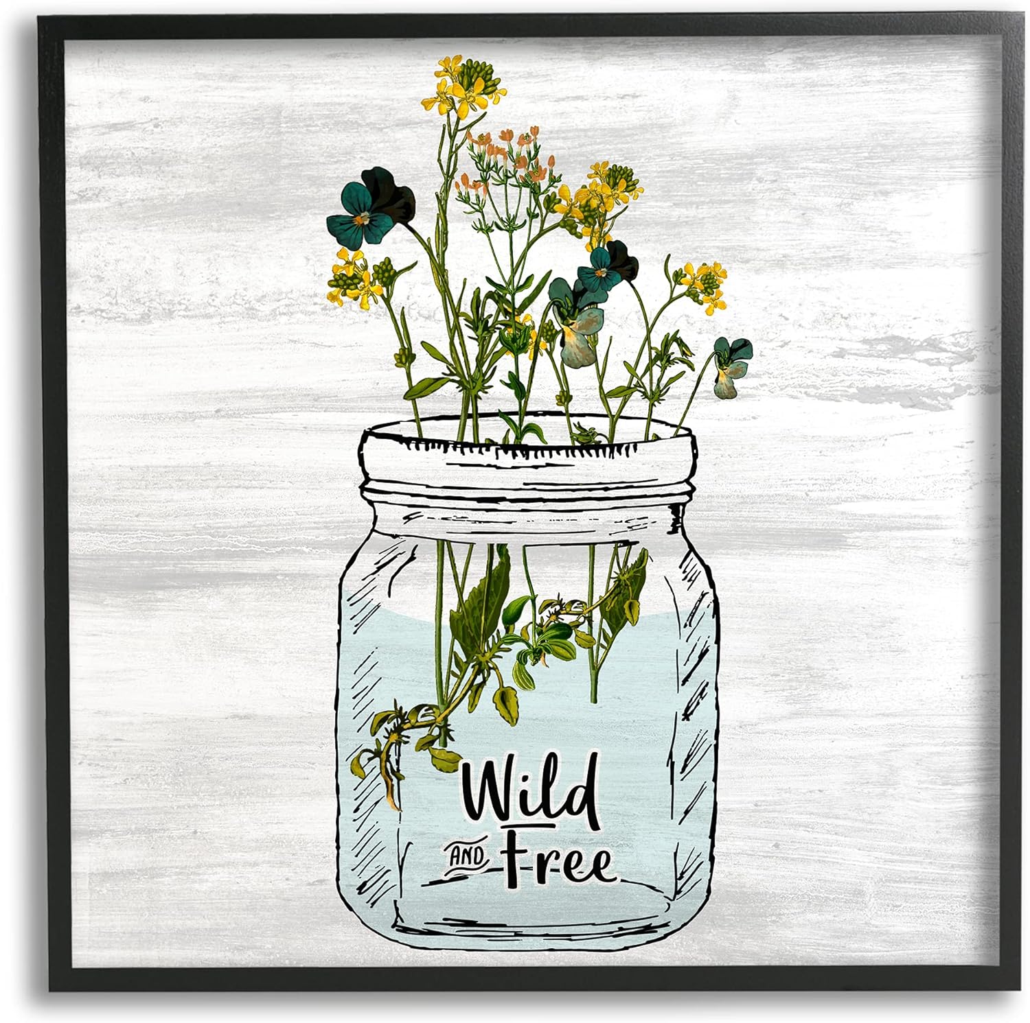 Stupell Industries Wild and Free Yellow Flowers in a Mason Jar