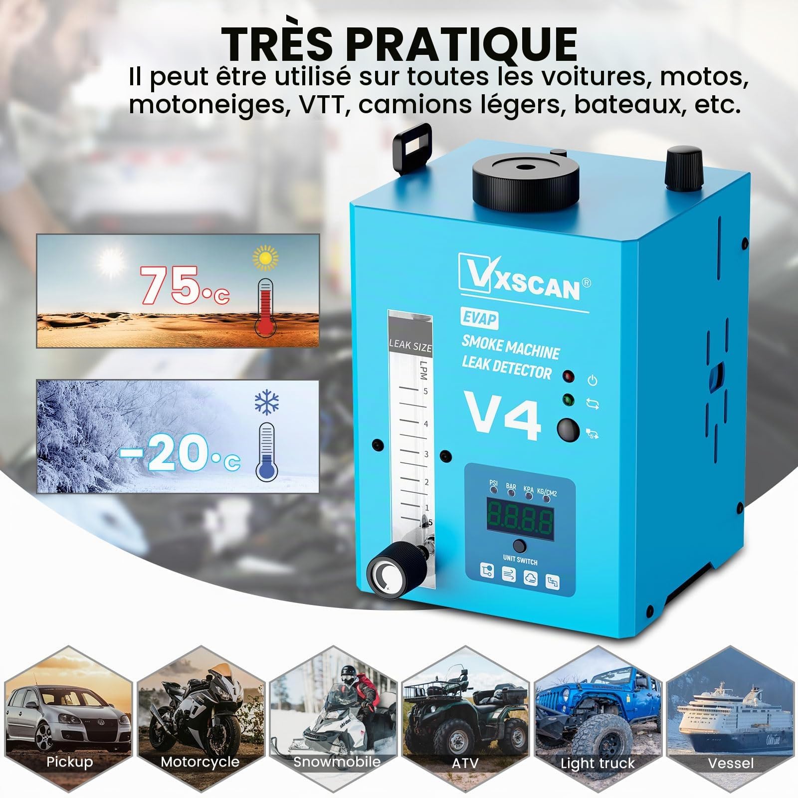 V4 Machine Fumée Voiture EVAP avec Manomètre Numérique et Débitmètre