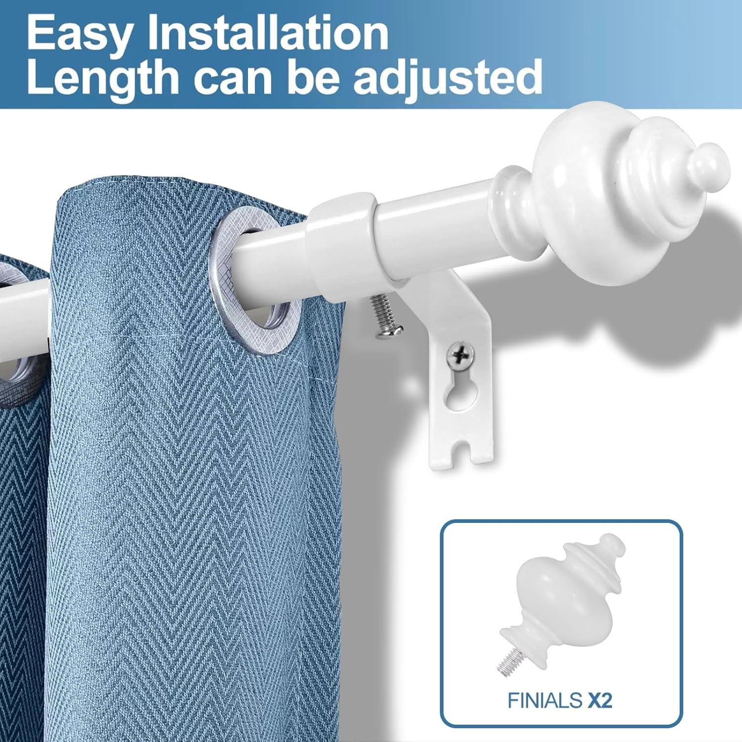 Urbanest Round Urn Adjustable Single Drapery Curtain Rod Set with 24 Rings, 5/8", 84"-120", Glossy White