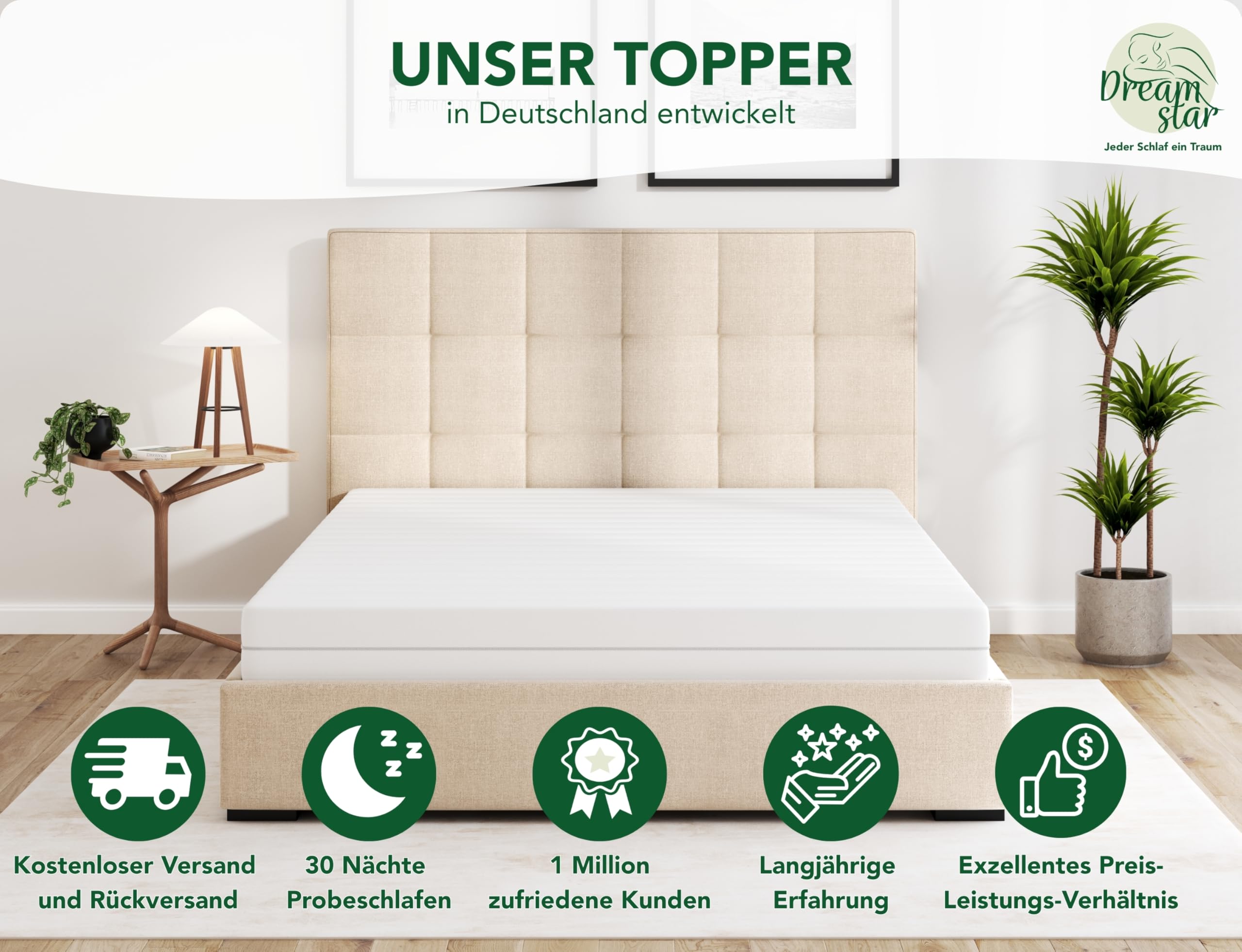 DREAMSTAR Easy Flex | ergonomischer Matratzentopper mit Kaltschaumkern | Matratzenauflage mit Härtegrad 2 und 3 | Öko-TEX® | 10 cm hoch | 90 x 200 cm