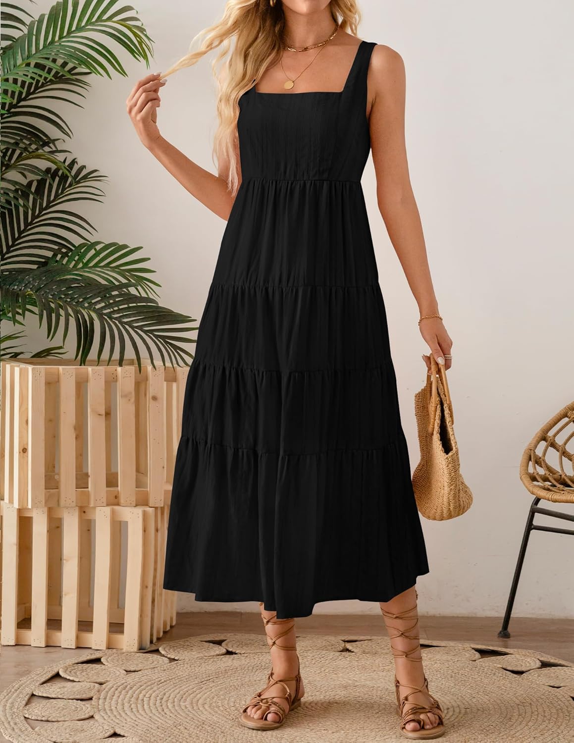 ZESICA Women's Summer Sleeveless Dress Casual Backless Loose Flowy Tiered Sundress Beach Cover up Tank Dresses - Image 3