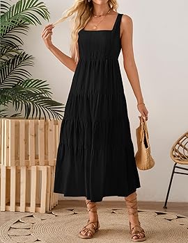 ZESICA Women's Summer Sleeveless Dress Casual Backless Loose Flowy