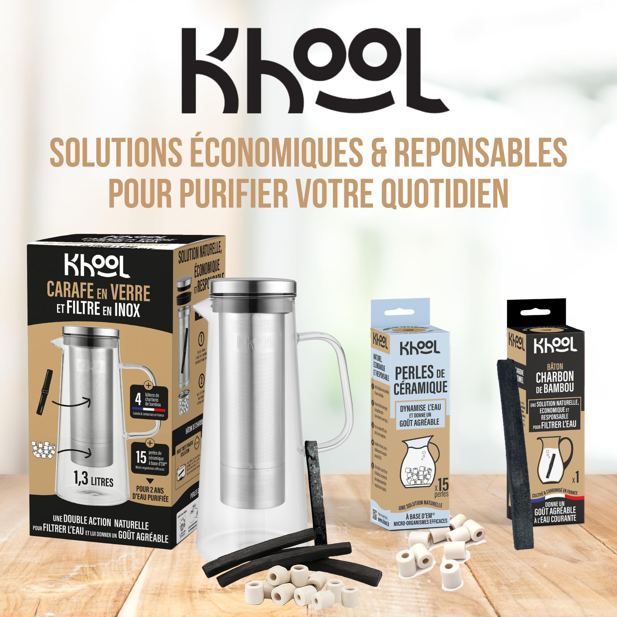 KHOOL - Charbon Actif Granulés 2,5L - Charbon de Bambou Filtration Aquarium et Air - Granules Absorbantes Haute Capacité - Purification Eau Bassin et Filtre - Format Économique - Origine France
