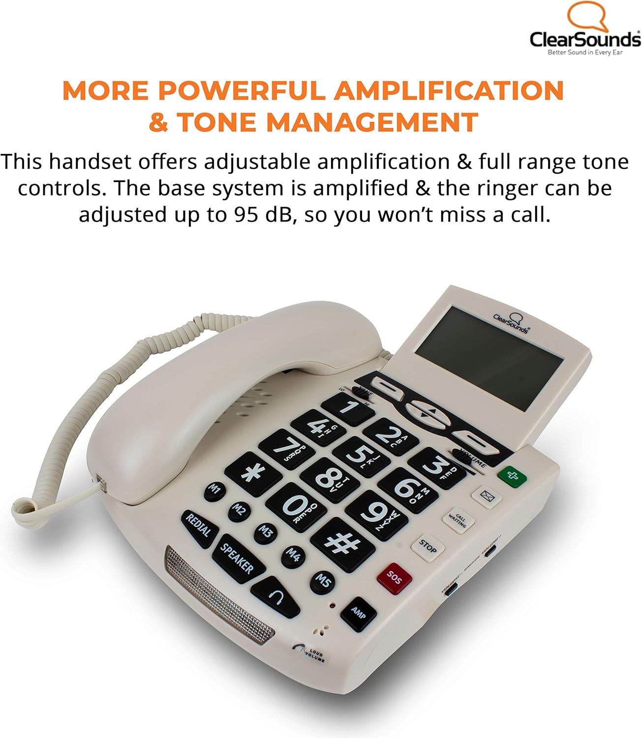 ClearSounds CSC600 UltraClear Amplified Corded Phone with Medical Emergency Buttons - Single-Line Operation, AC Powered
