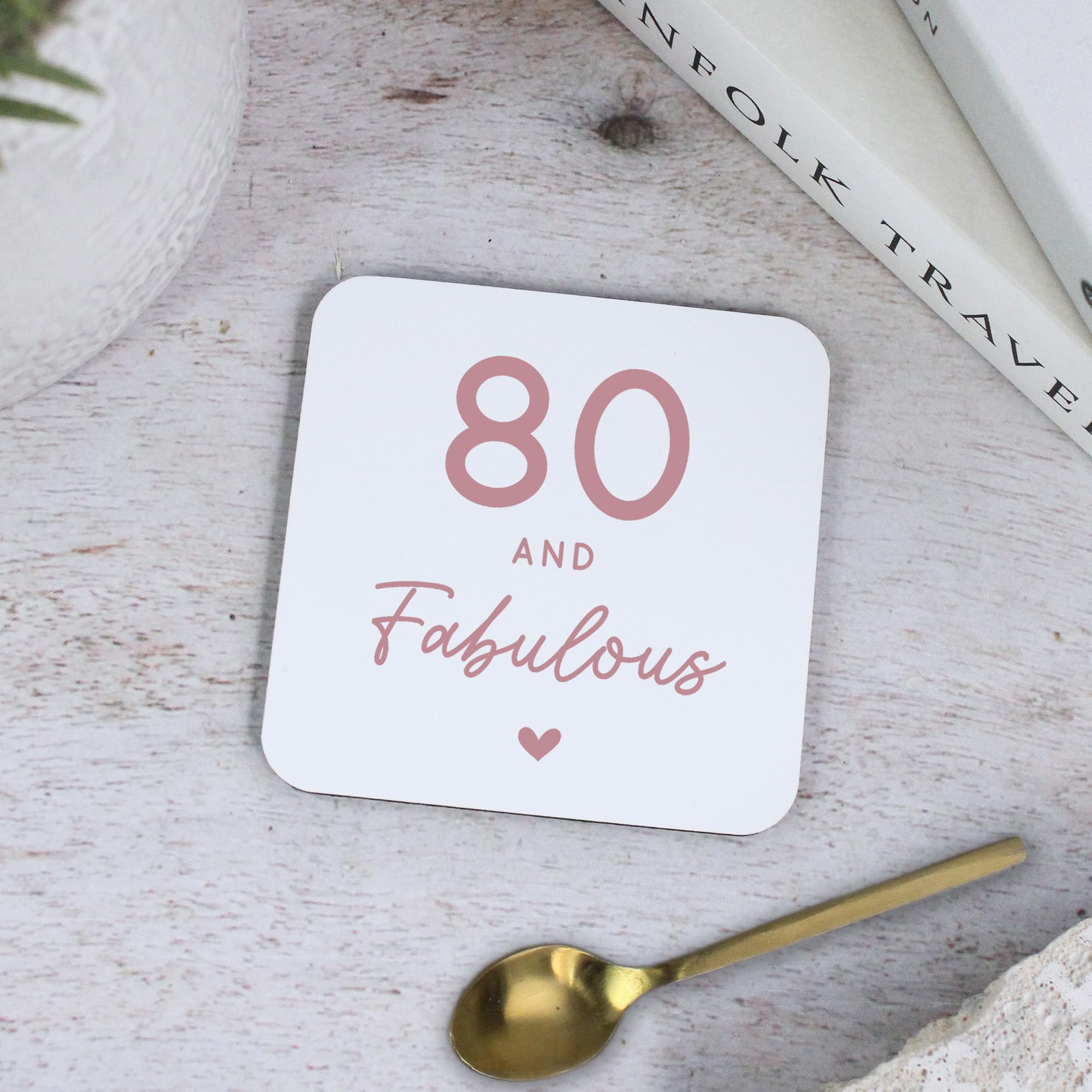 eBuyGB Printed Square Coaster, 80 & Fabulous Milestone Birthday, 80 Birthday Gift for Her, Grandma, Mum, Friend, Auntie, Seventieth Drinks Mat