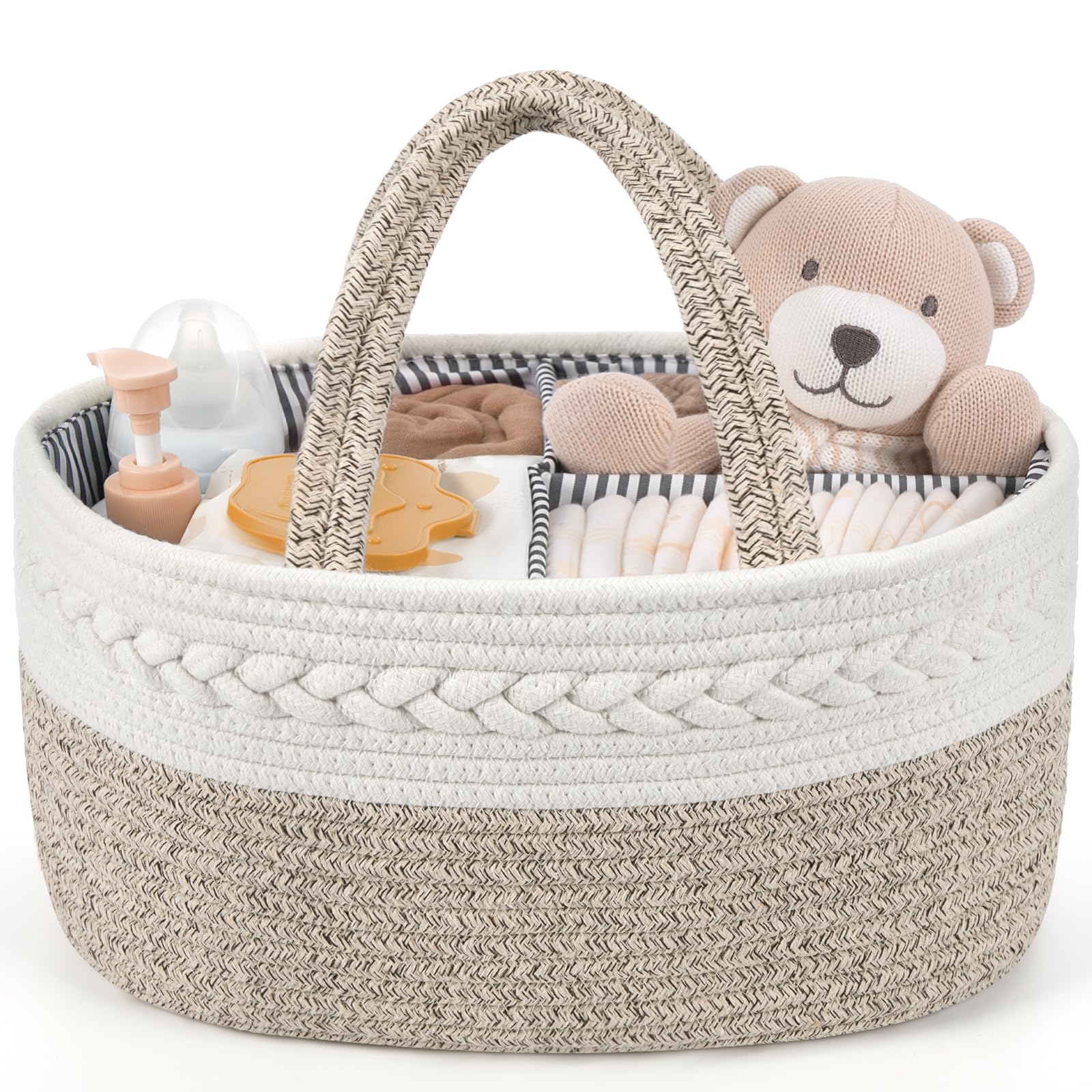 Maliton Extra Large Diaper Caddy Organizer, Cotton Rope Nursery Basket, Portable Organizer for Changing Table, Car, Diaper Storage for Baby Stuff for