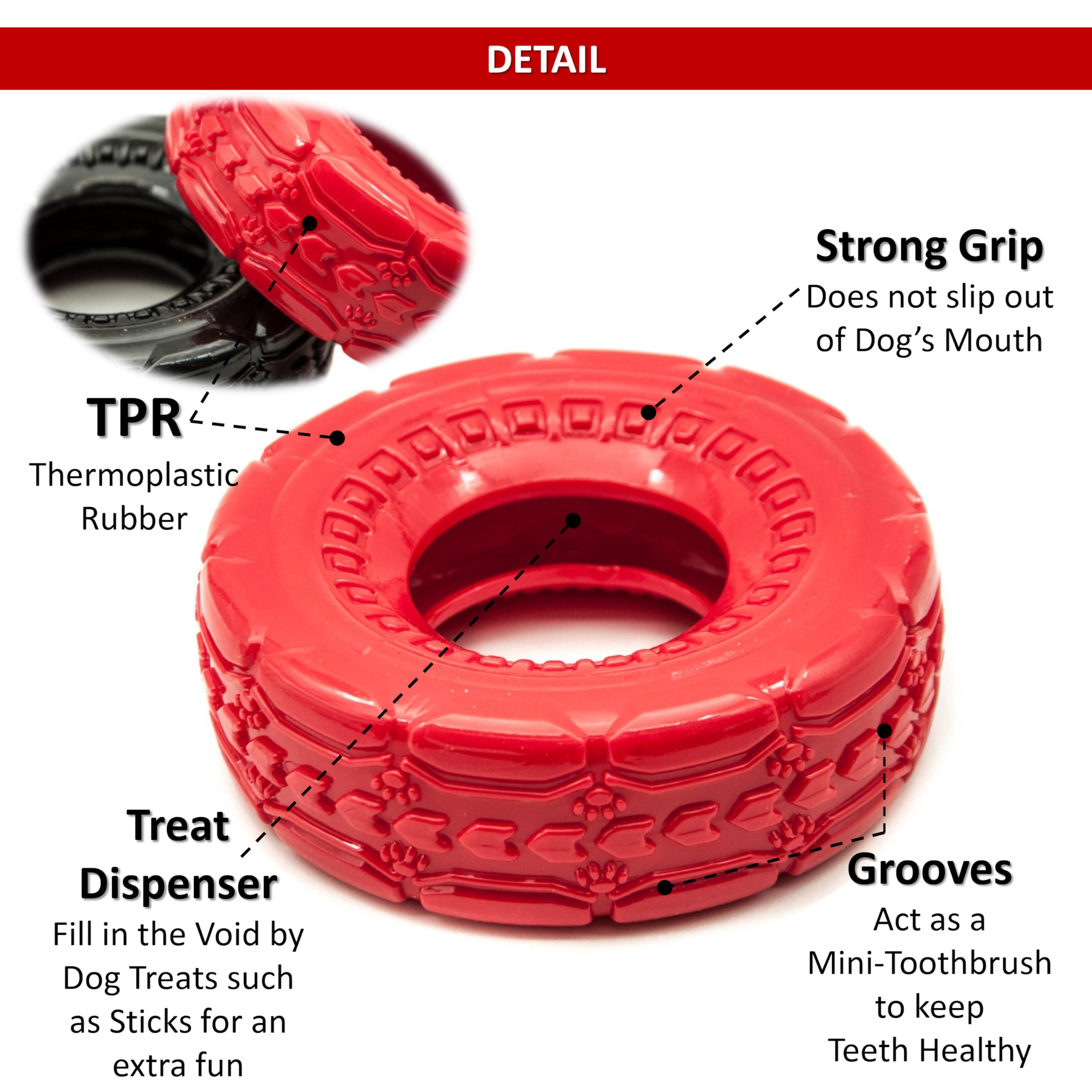 Lot de 2 jouets à mâcher en caoutchouc pour chien de 12,7 cm | TPR Tough Dog Toys Large Medium | Roue de pneu | Jouets interactifs pour chien pour l'ennui | Jouets flottants pour chien | Jouets de