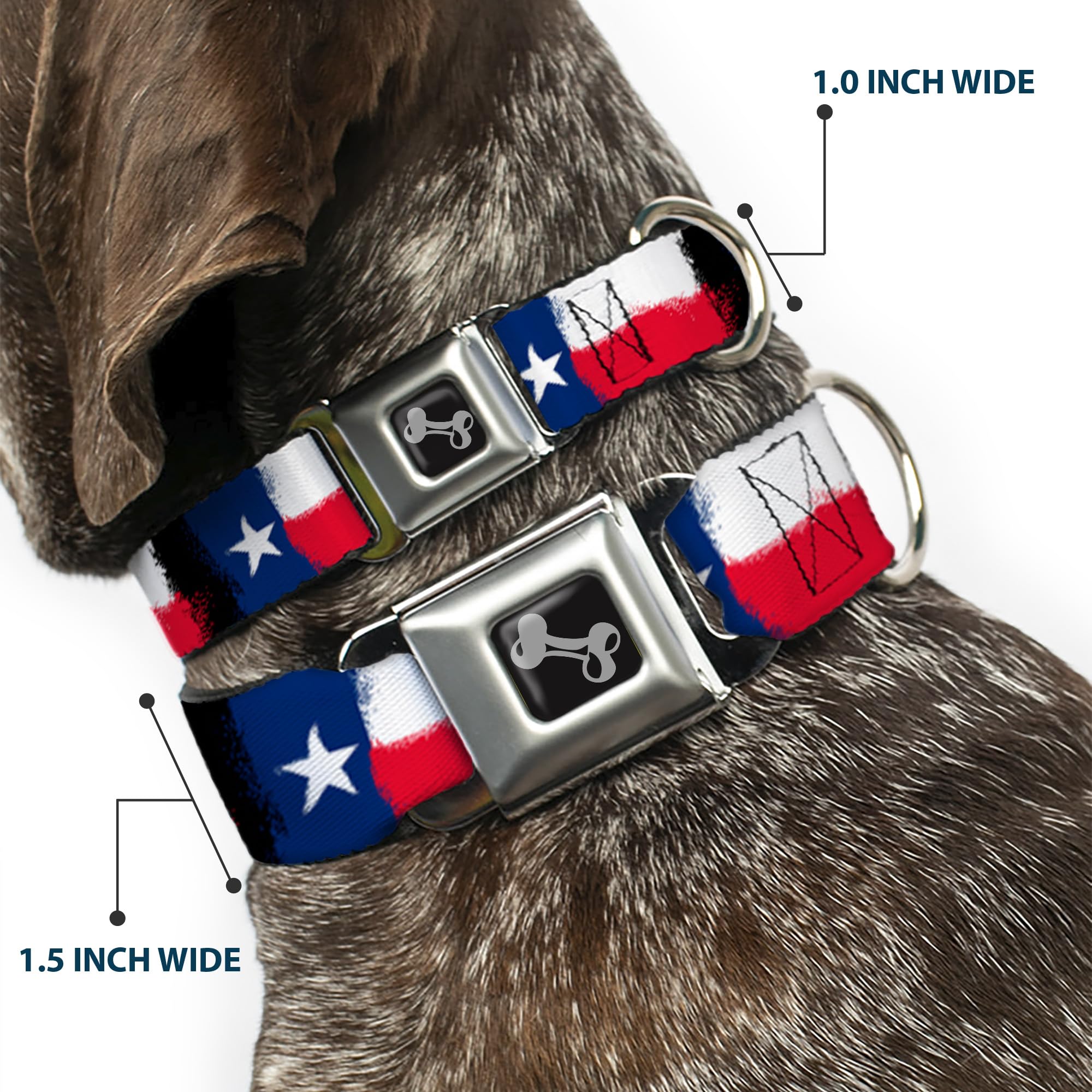 Buckle-Down Sicherheitsgurt-Hundehalsband Mit Texas-Flagge – 2,5 Cm Breit, Für Halsumfang 38–66 Cm, Größe L