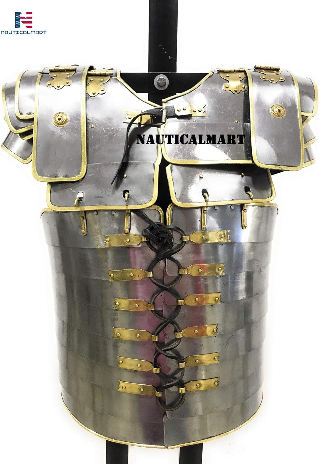 NauticalMart Brass Trimmed Roman Lorica Segmentata | 18g Steel Armor for Reenactments | Authentic Wearable Costume with Adjustable Straps | Roman Body Armour Gift for History Enthusiasts