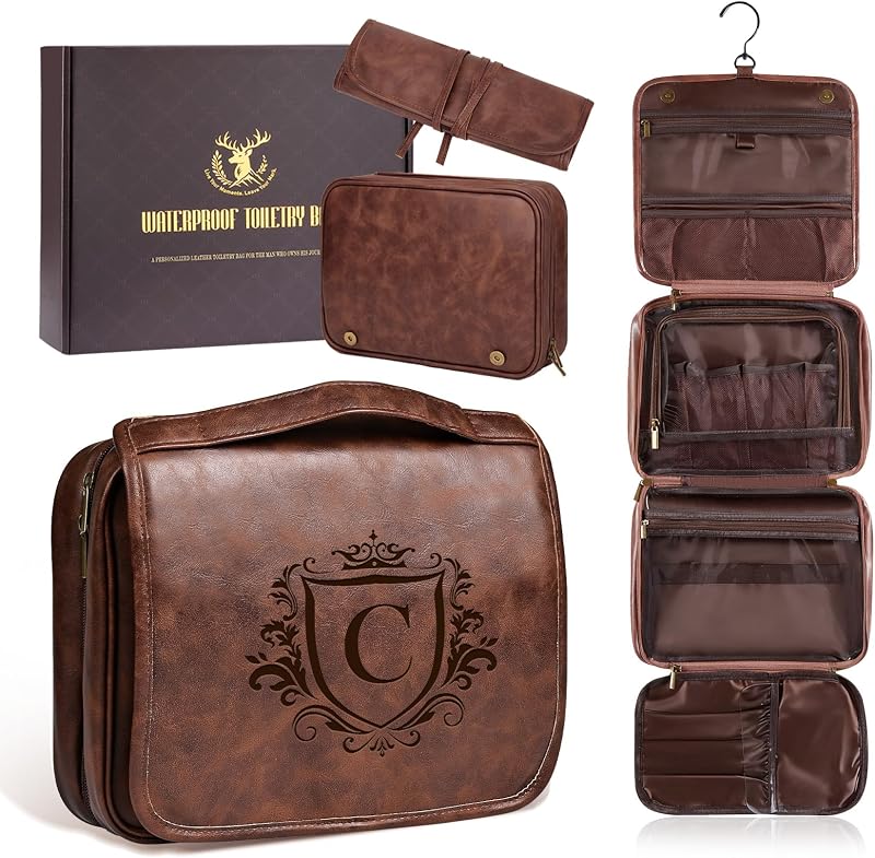 Necessaire masculina personalizada Aganmi 3 em 1 para viagem, suspensa, marrom-avermelhada