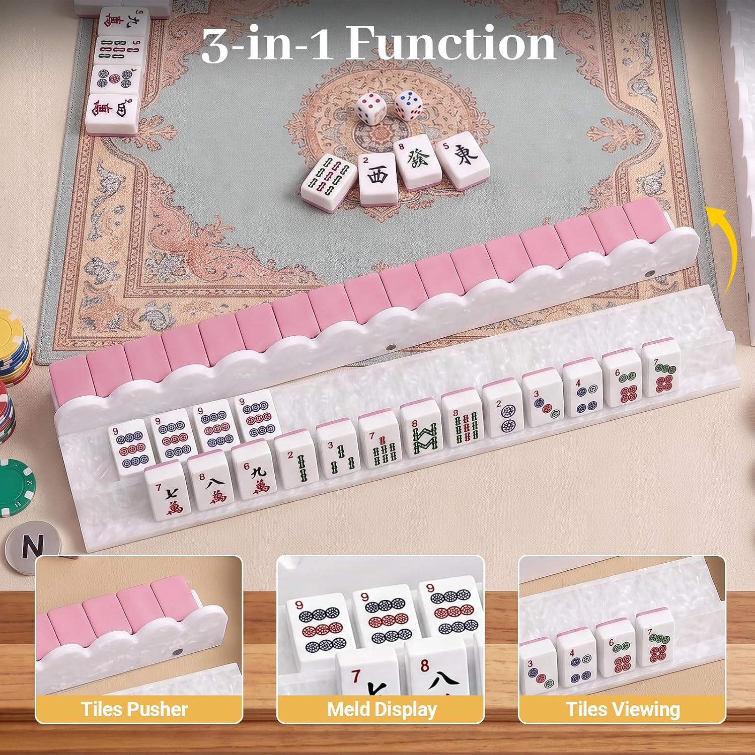 RUKANG 4 PCS 17.5 Inch Mahjong Racks with Magnetic Pushers, Pearl White image 3