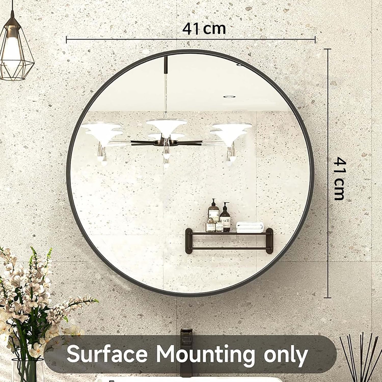 iSTAR Round Bathroom Mirror Cabinet with Storage, HD Silver-Coated Wall Mounted Mirror with Shelves for Bathroom & Washroom (Black) 2