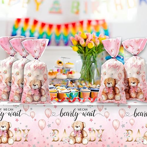 Miniatura 12 de Pajean Paquete de 100 bolsas de regalo de oso para baby shower, de celofán, bolsas de regalo de plástico a granel con lazos metálicos