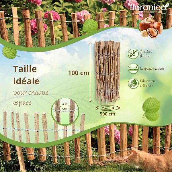 Floranica Hazel Chestnut Fence 5 m x 100 cm, Slats 4-6 cm, Natural Roll - 2