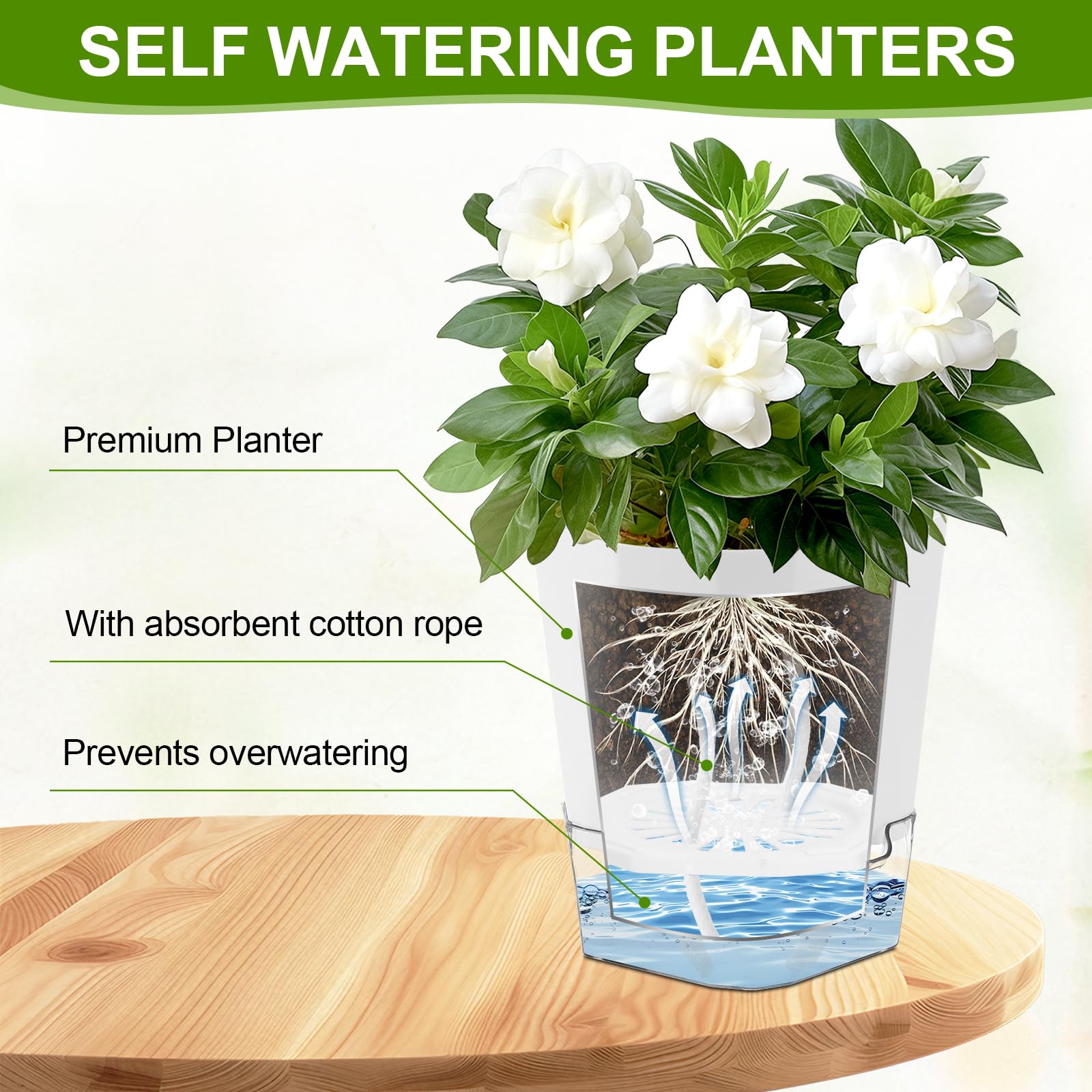 Yimomoyi 6 Pack Self Watering Plant Pots Indoor, 17CM House Plant Pot, White Plant Pots Indoor - Image 2