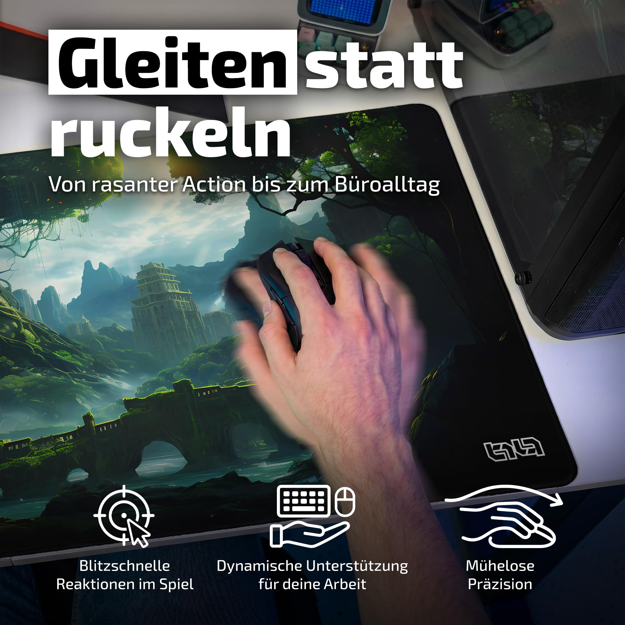 Tilt Gaming Mauspad 1000x500 mm - 4 mm rutschfeste Schreibtischunterlage Groß - Speed-Oberfläche & HD-Druck - Maschinenwaschbar Mousepad XXL für Gaming und Büro - Tree of Civilization Desk Mat