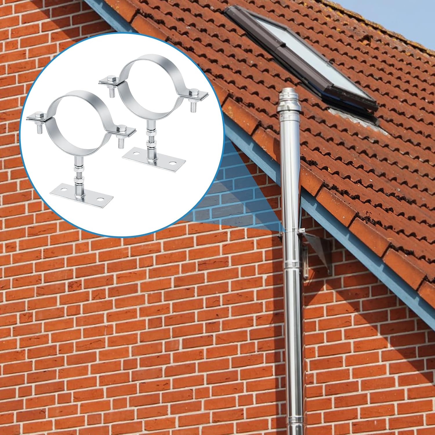 2 Pack 3-Inch Heavy-Duty Adjustable Pipe Brackets with Non-Slip Pads, Galvanized Steel Split Ring Pipe Hangers with Wall Straps & Screws for Vent, Chimney & Duct Pipe Support