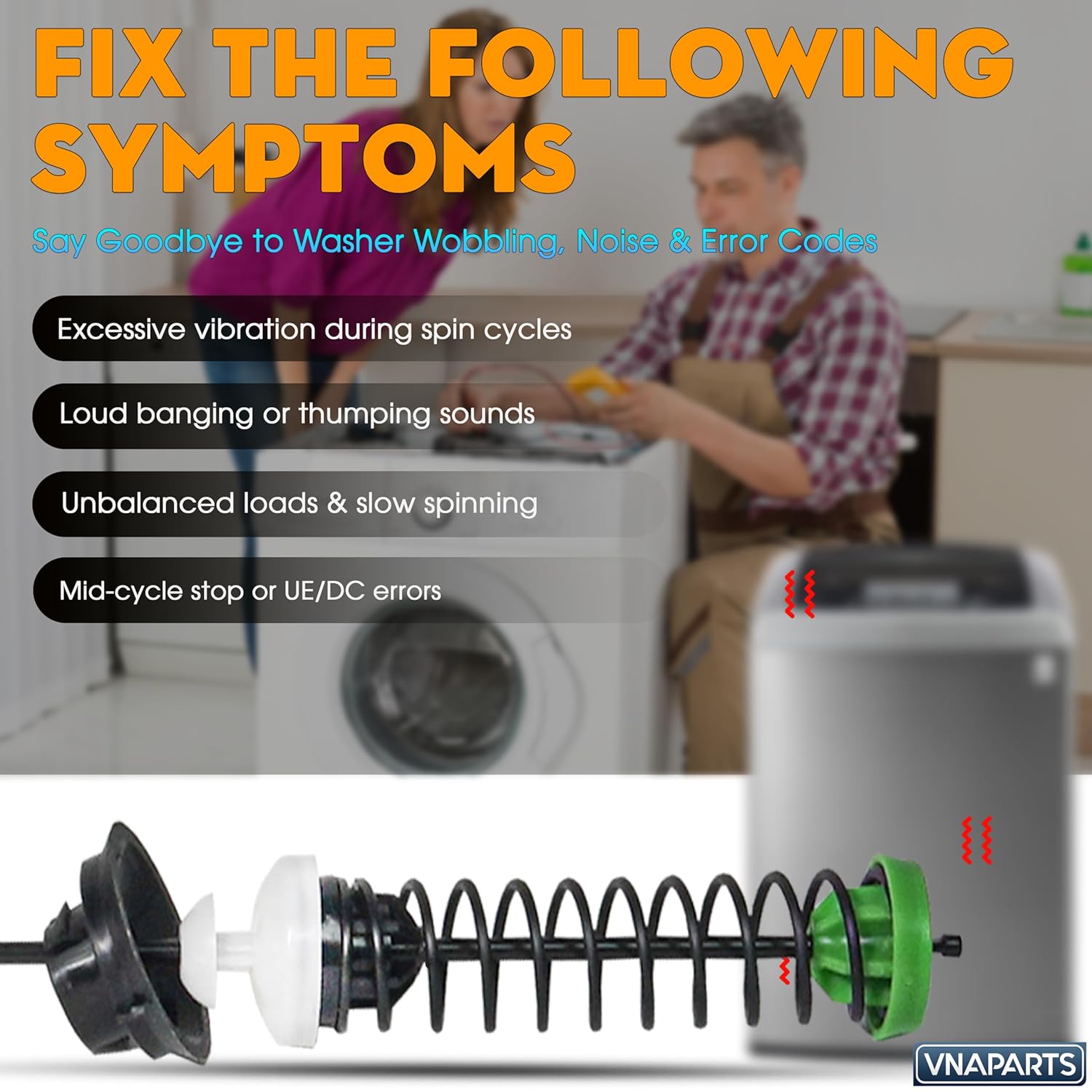 Symptoms fixed by washer suspension rods