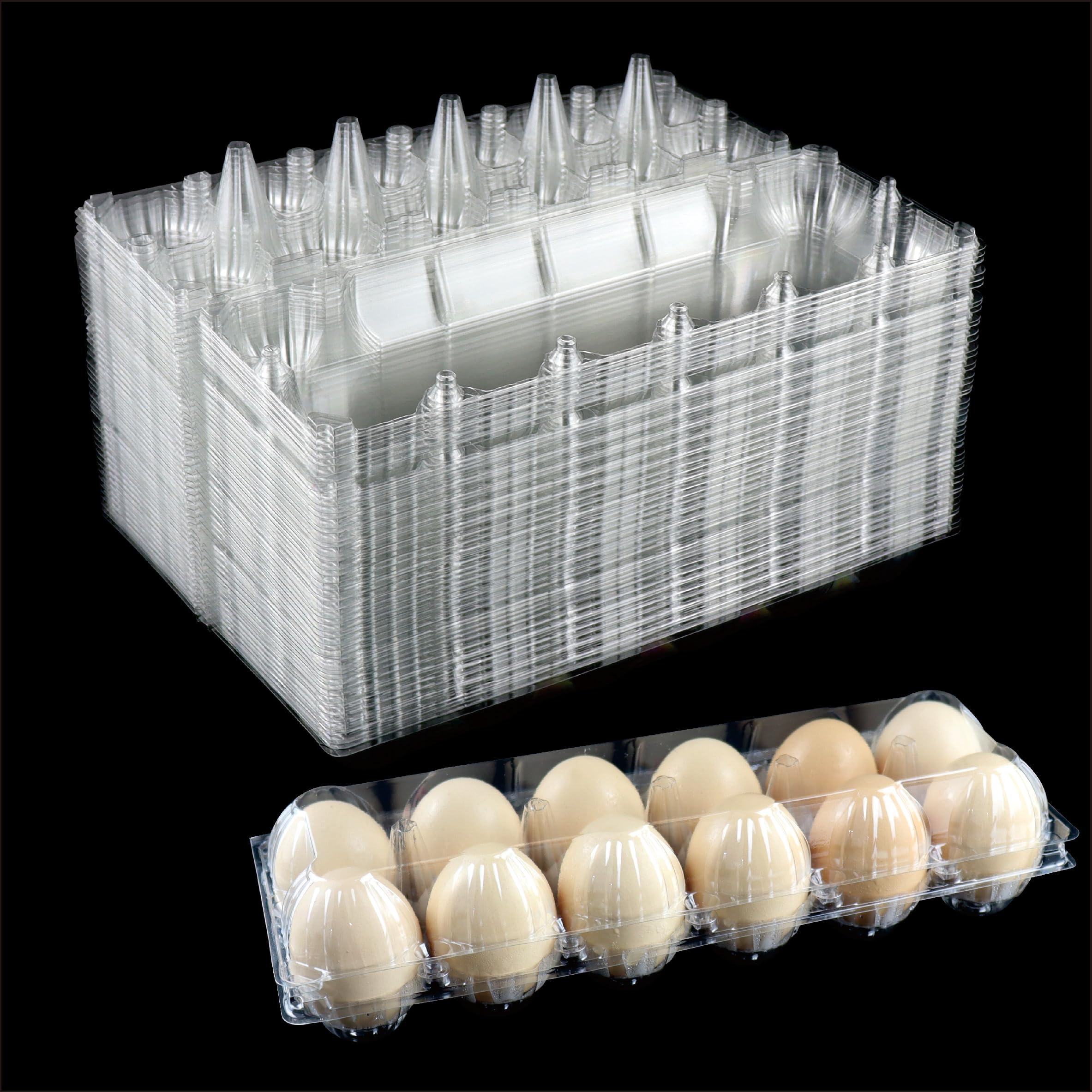 50PCS Egg Cartons Cheap Bulk, Clear Plastic Egg Cartons for Chicken Eggs, Holds up to 12 Eggs Securely, Perfect for Home Refrigerators, Business Markets Family Markets (2x6 Egg Cartons(50PCS))