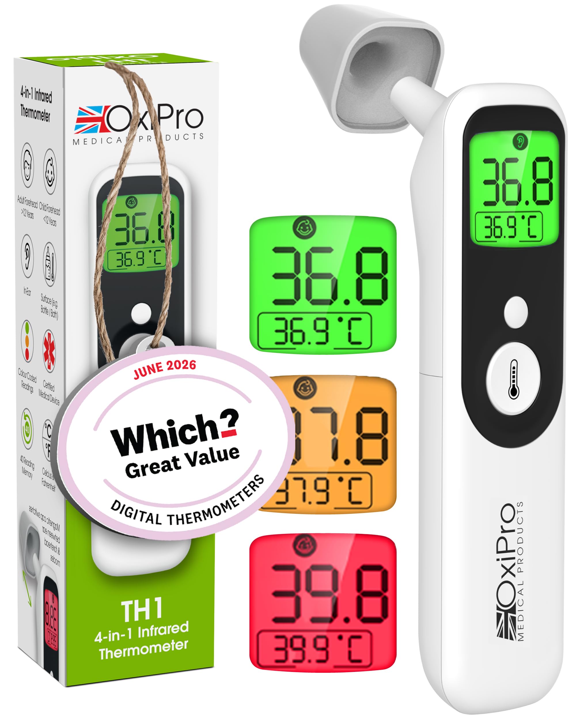 OxiPro TH1 Thermometer - Health & Pharma Award Winner 2026 - In-Ear  Forehead  Non-Touch & Baby Modes - Infrared Thermometer for Newborn  Baby  Kids  Children & Adult Temperature Measurement