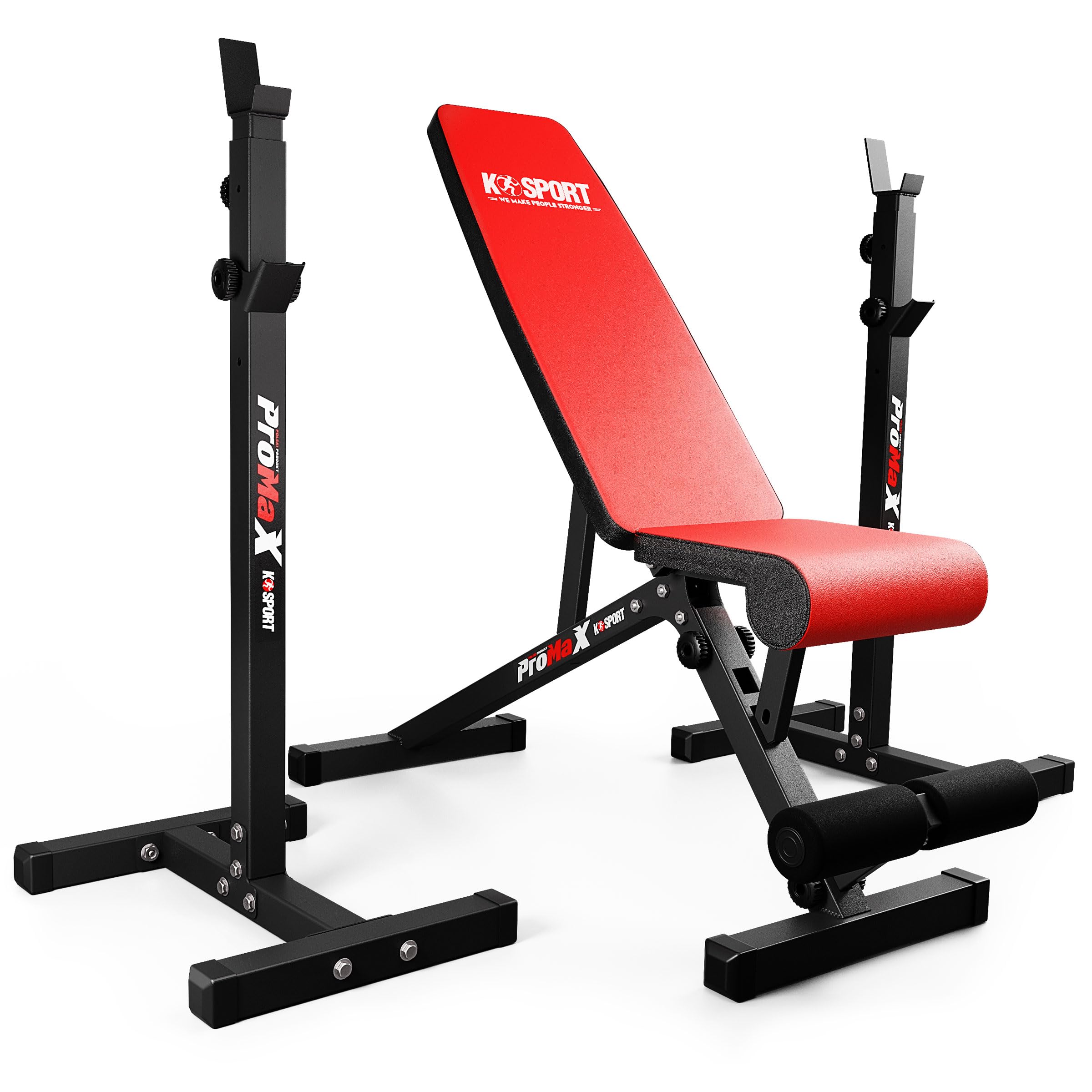 K-Sport Langhantel-Set mit Ablage bis 180 kg, verstellbarer Hantelbank, Squat-Rack und Beincurl, inkl. E-Book