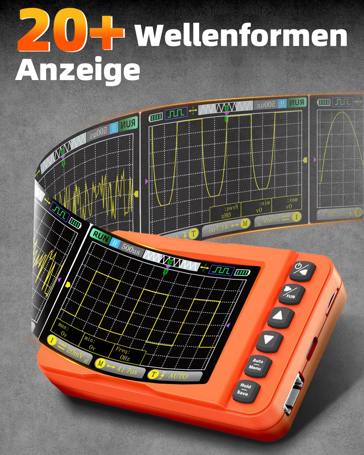 Handheld Oszilloskop 3 IN 1, 15MHz 60MS/s Digitales Oszilloskop Multimeter mit Signalgenerator, Tragbares Oscilloscope mit AC/DC-Spannung, Kapazität, Widerstand, Diodentest für Audio Elektronik