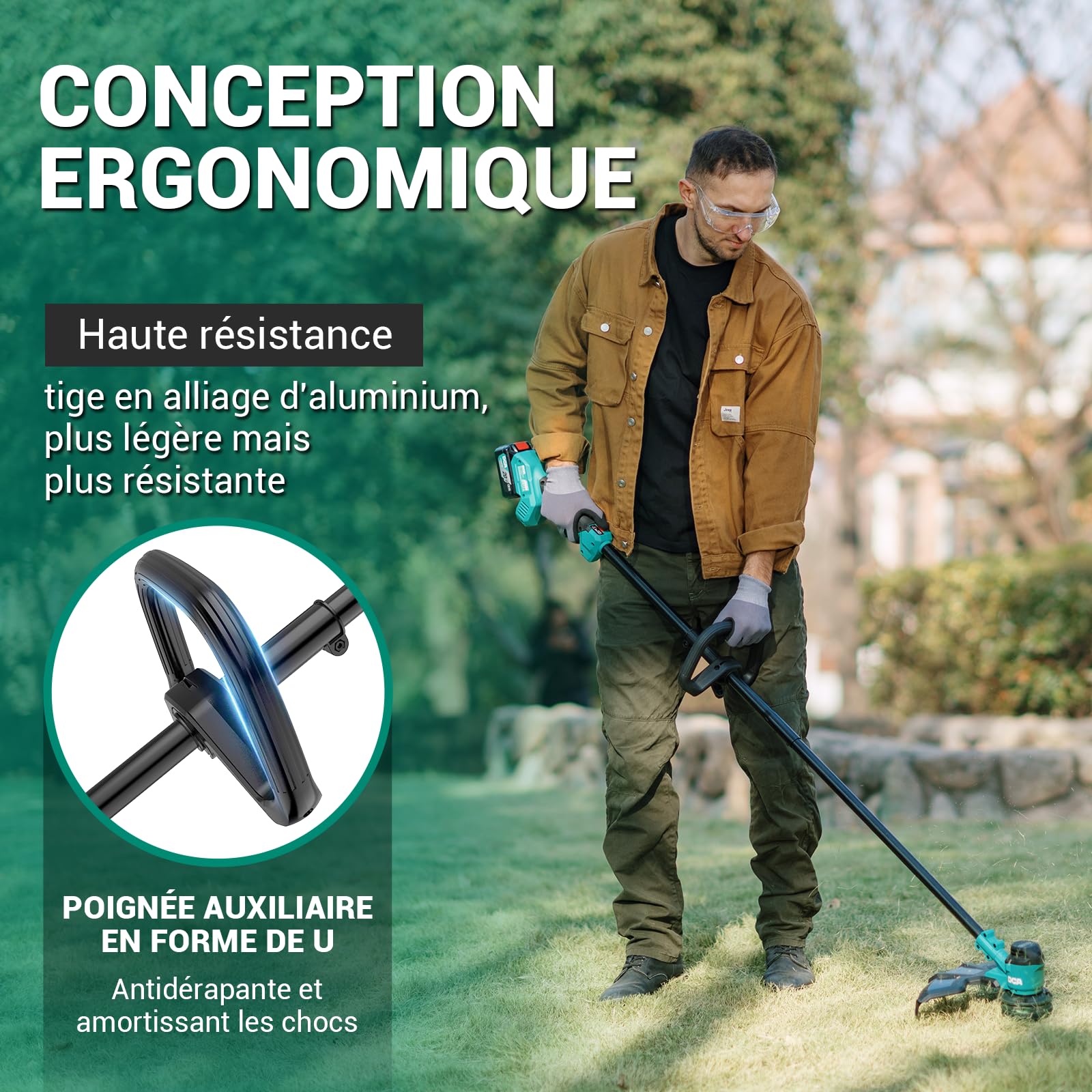 DCA Taille-Bordures sans Fil 20V, 2-en-1, Largeur de Coupe 35 cm et Vitesse 6000 RPM, Batterie 4,0 Ah, Chargeur pour travaux de Jardin et d'extérieur, ADST20141