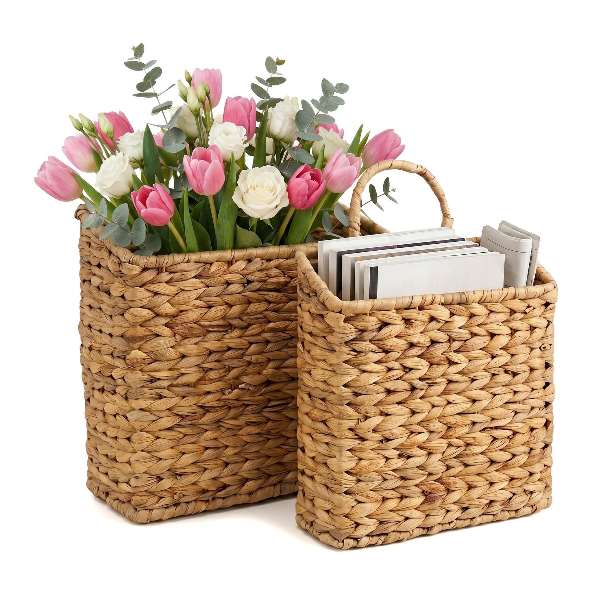 FRONDENT 2 Stück Aufbewahrungskorb Geflochten, Wandkorb aus Wasserhyazinthe, Hängekörbe Für Küche, Obstkörbe, Dekorativer Hängeorganisator Für Blumen/Zeitschriften/Akten, für Wand, Tür, Balkon, Büro