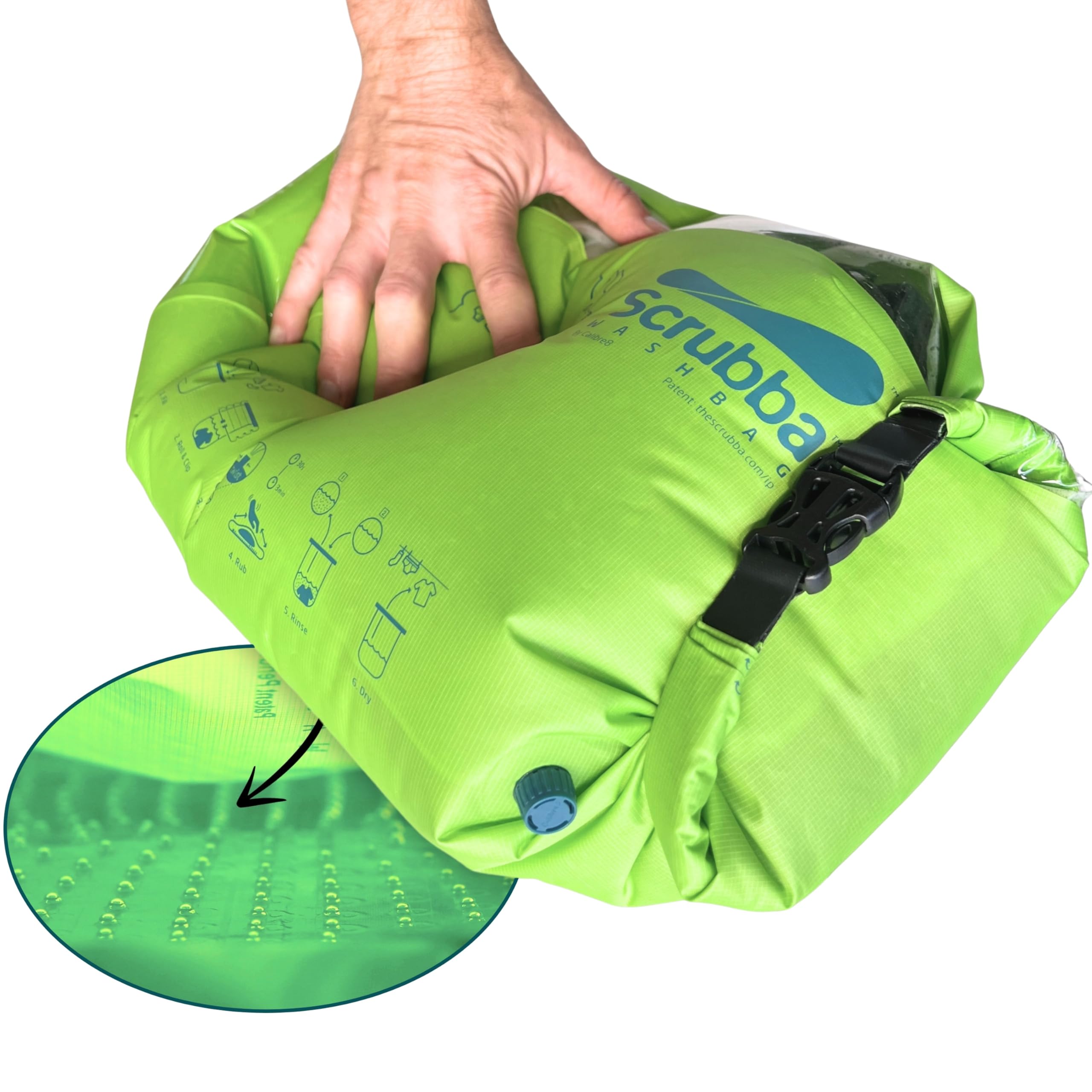 Scrubba Washbag Travel Laundry Bag, Convenient, Travel Goods, Camping, Portable Laundry Bag, Green