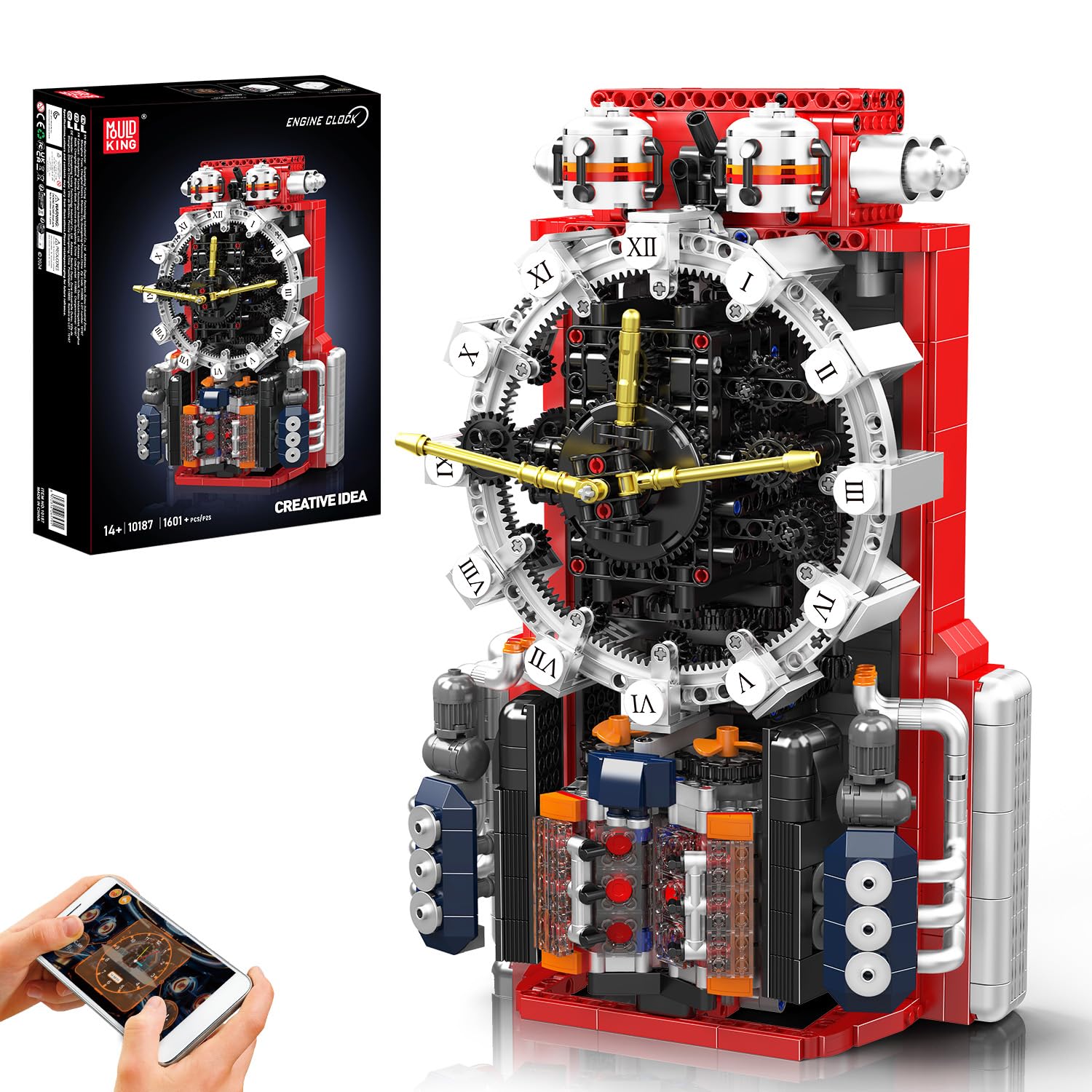 Mould King Cyberpunk Clock Building Kit- 1601+ PCS Clock Building Blocks Kits with Battery & Motor, DIY STEM Model Kit for Adults & Teens, Collectible Building Toys for Home Decor