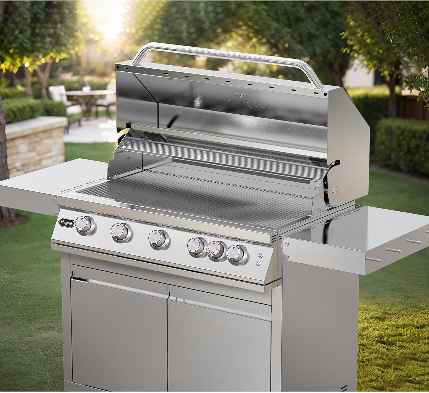 Stainless Steel Grill Cart for Hygrill 5-Burner Built-In Gas Grill, Outdoor Kitchen Island with Foldable Side Shelves and Storage Cabinet