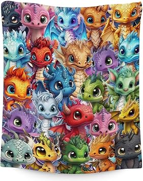 Dragon Blanket Gifts - 40x50 Inches Cute Throw Blanket for Kids, Boys & Girls - Colorful Soft Fuzzy Blankets for Couch, Sofa & Bed