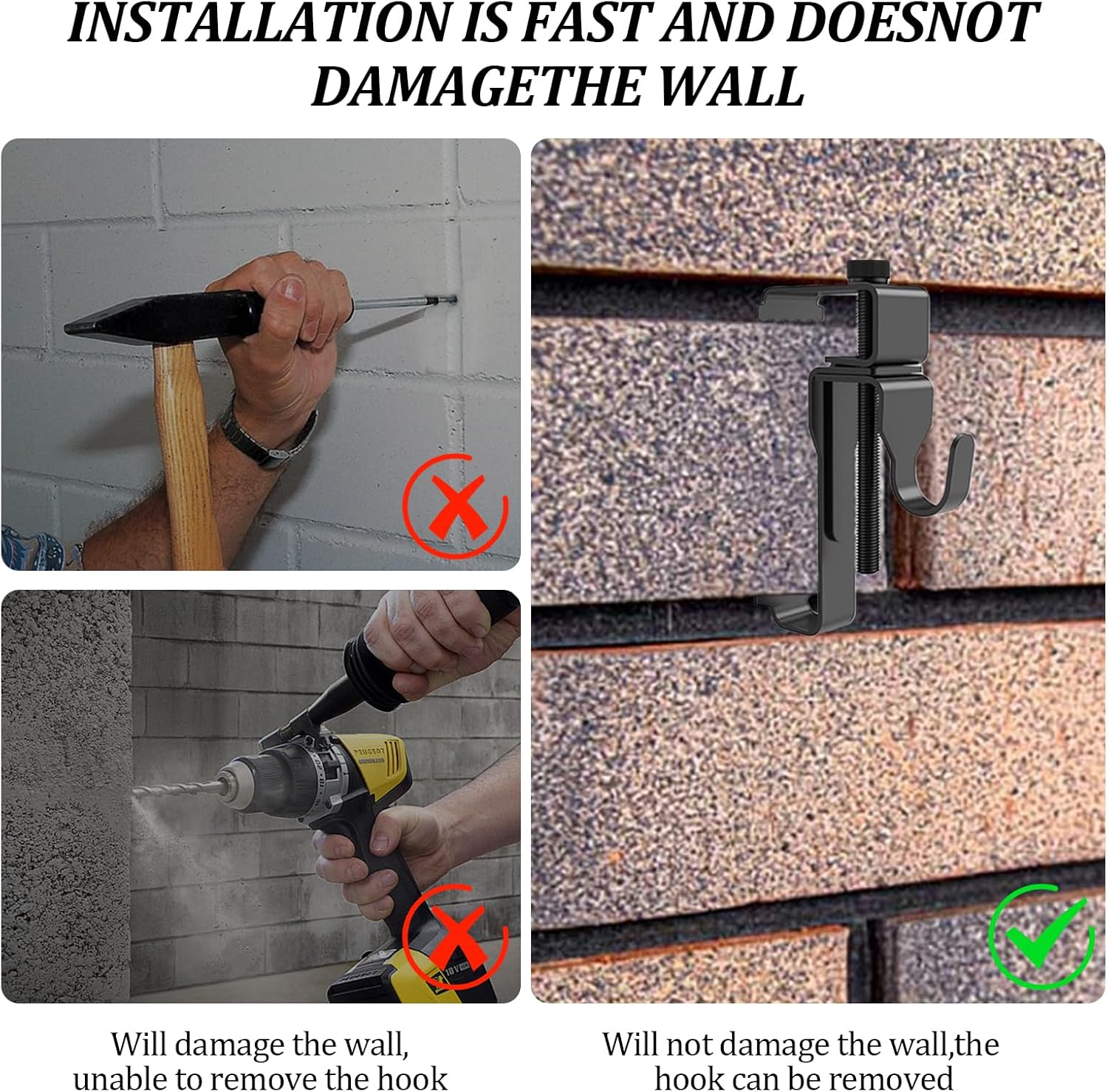 6Pcs Brick Hanger, Metal Brick Hooks Clamp Outdoor Heavy Duty 1-3/4" to 2-3/4" Brick Hook Brick Hangers No Drill, Brick Clips for Hanging Pictures