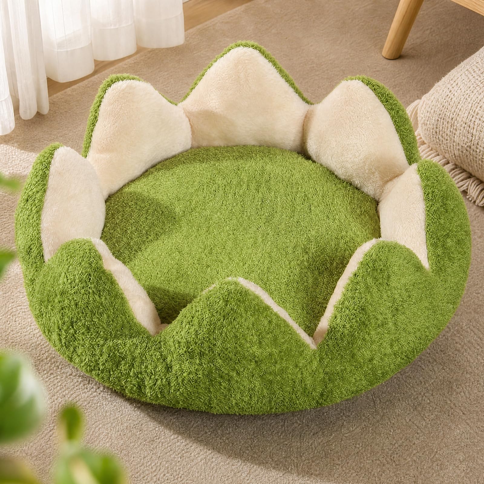 Kuschelig Katzenbett in Form | weicher Plüschstoff, ganzjährig verwendbar, Katzenkissen, für Indoor, Haustier, L
