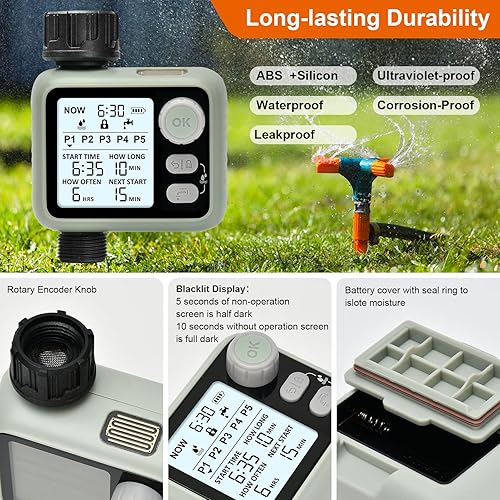 Miniatura 3 de Temporizador de rociador de agua con 5 programas de riego separados para grifo de manguera de jardín, temporizador de manguera programable con