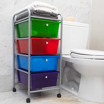 Mind Reader Rolling Cart with Drawers, Utility Cart, Craft Storage, Kitchen, Metal, 12.75L x 15.25W x 30H, Multi-color