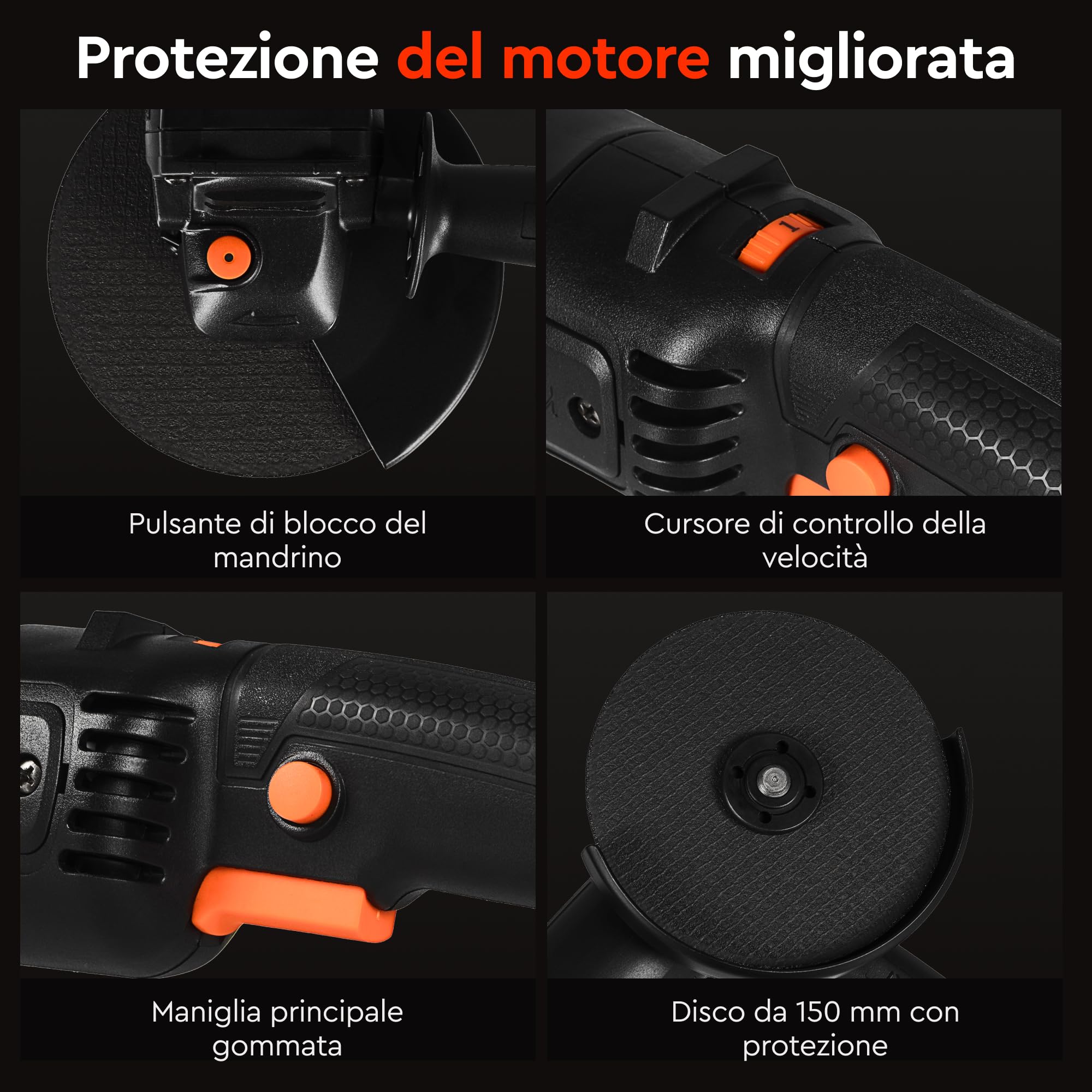 Smerigliatrice Angolare GL-160SE 1100W 125mm - Flessibile da Taglio, 5500-10500 giri/min con Velocità Regolabile, Constant Power, Avvio Graduale e Attacco M14 per Metallo, Cemento e Pietra di Dnipro-M