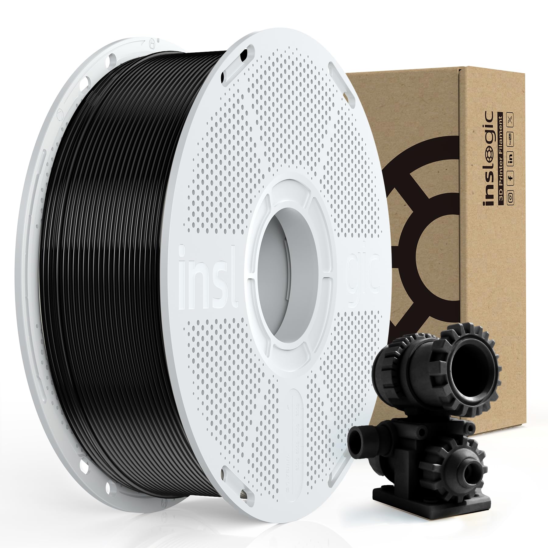 Inslogic Préchauffé PA6-CF Fibre de Carbone Nylon Filament 1.75mm, Noir PA6-CF 20% fibre de carbone, Haute Résistance Filament d'Impression 3D pour Outils Industriels, 1kg