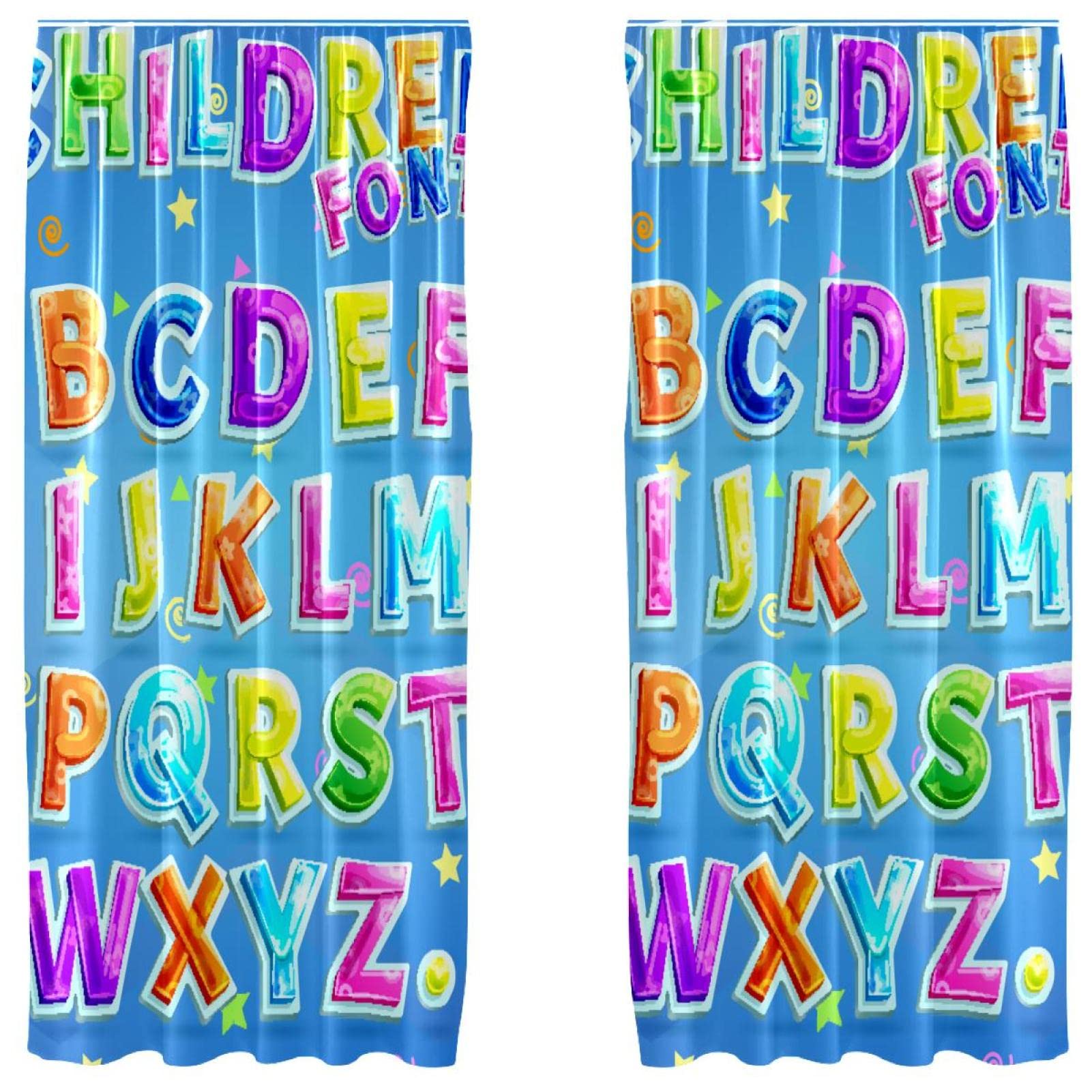 Rideaux alphabet bleu voilage léger chambre enfant 139x213cm